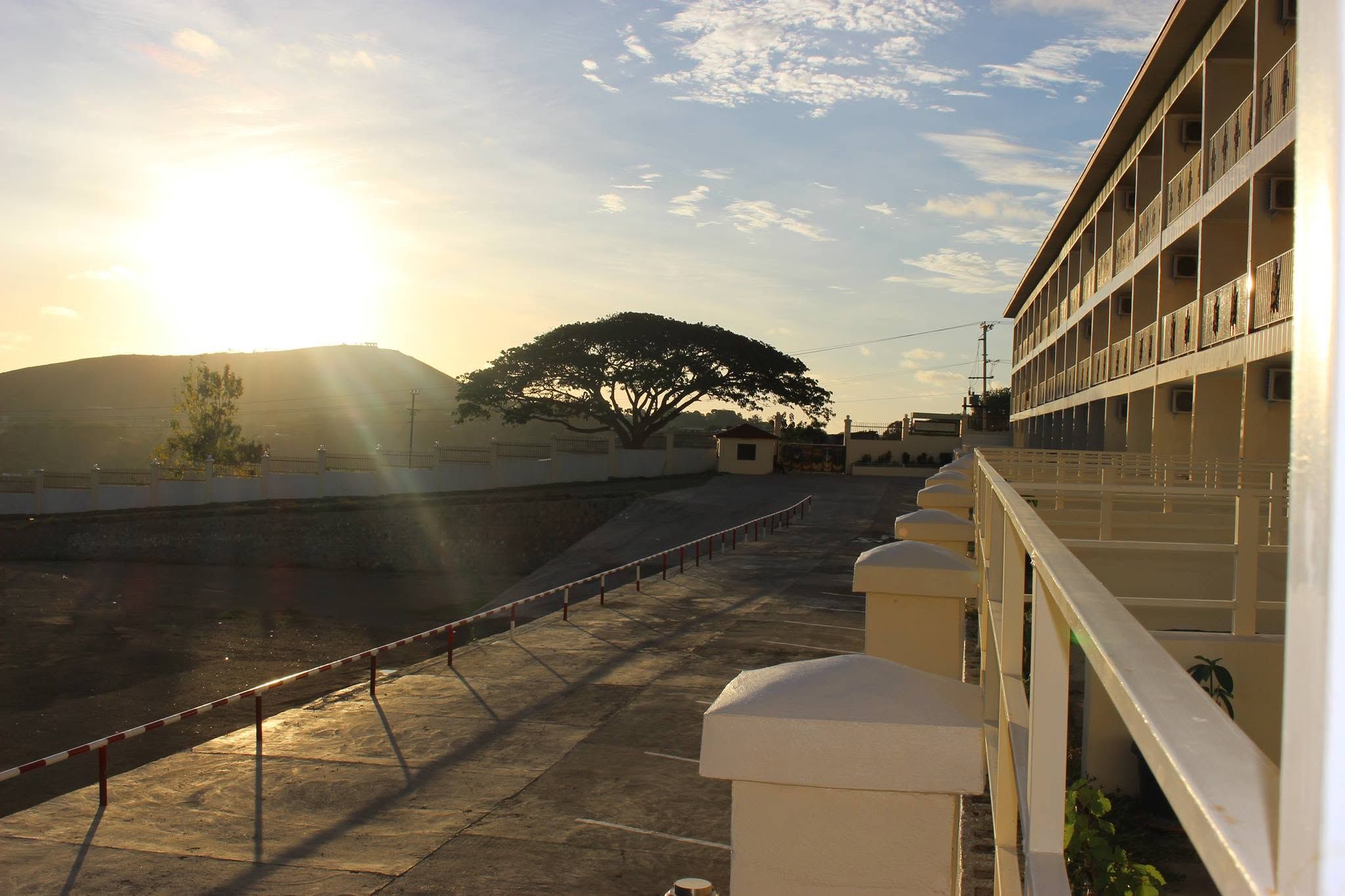 Sunset over the hills as seen from the hotel walkway.