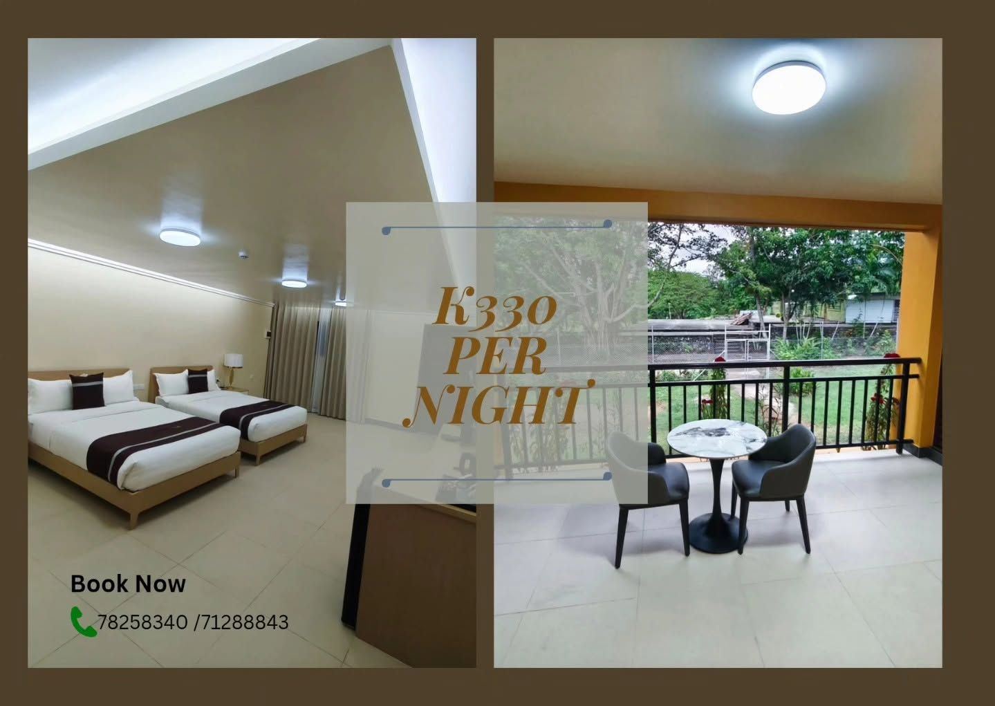 Split screen graphic showing a room and its balcony.