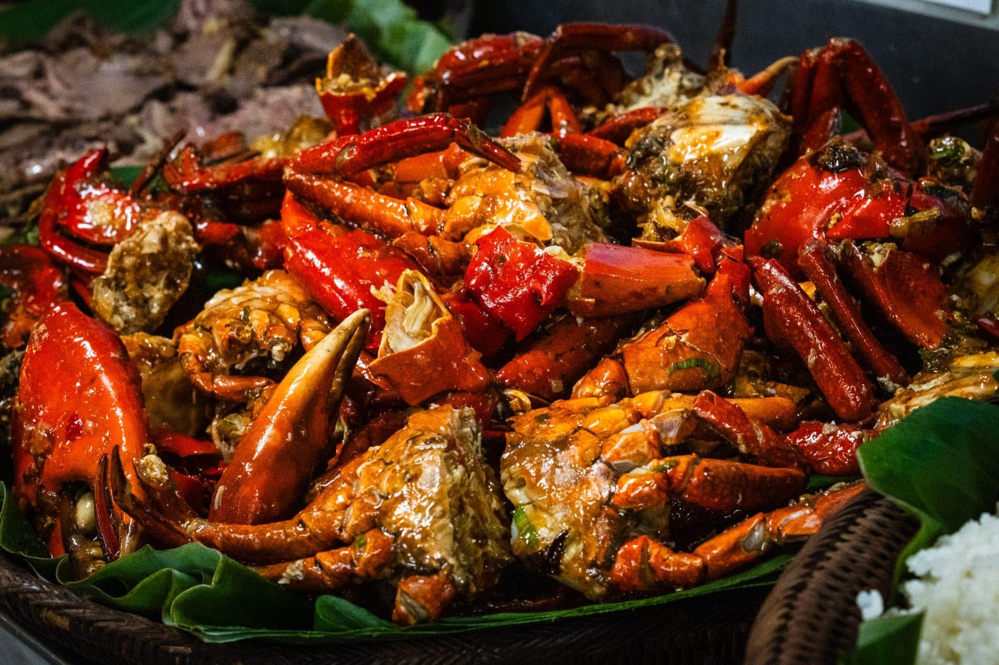 Platter of fresh cooked local crabs part of the resort's seafood menu.