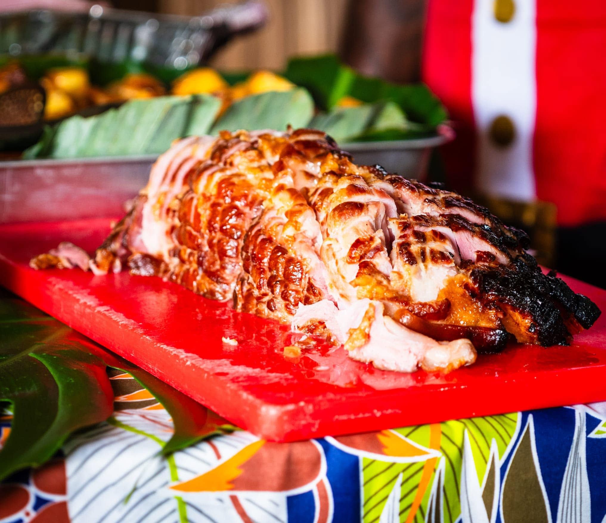 Slices of roasted ham served during the resort holiday luncheon.