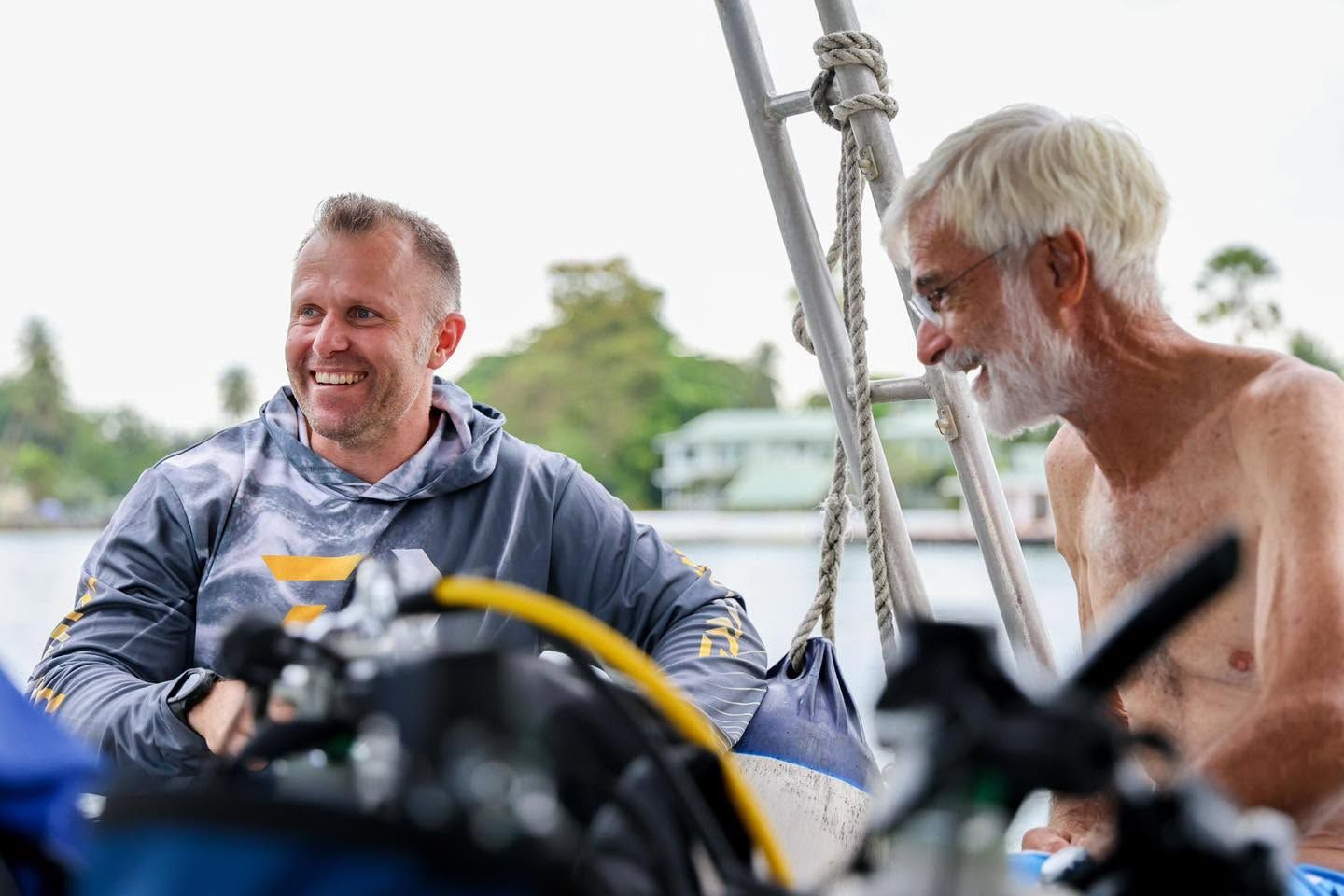 Guests prepared for diving on board a transport vessel