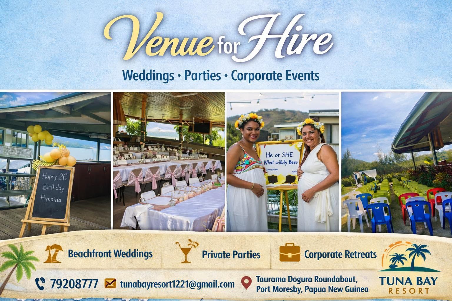 Event setups for weddings and private parties by the waterfront
