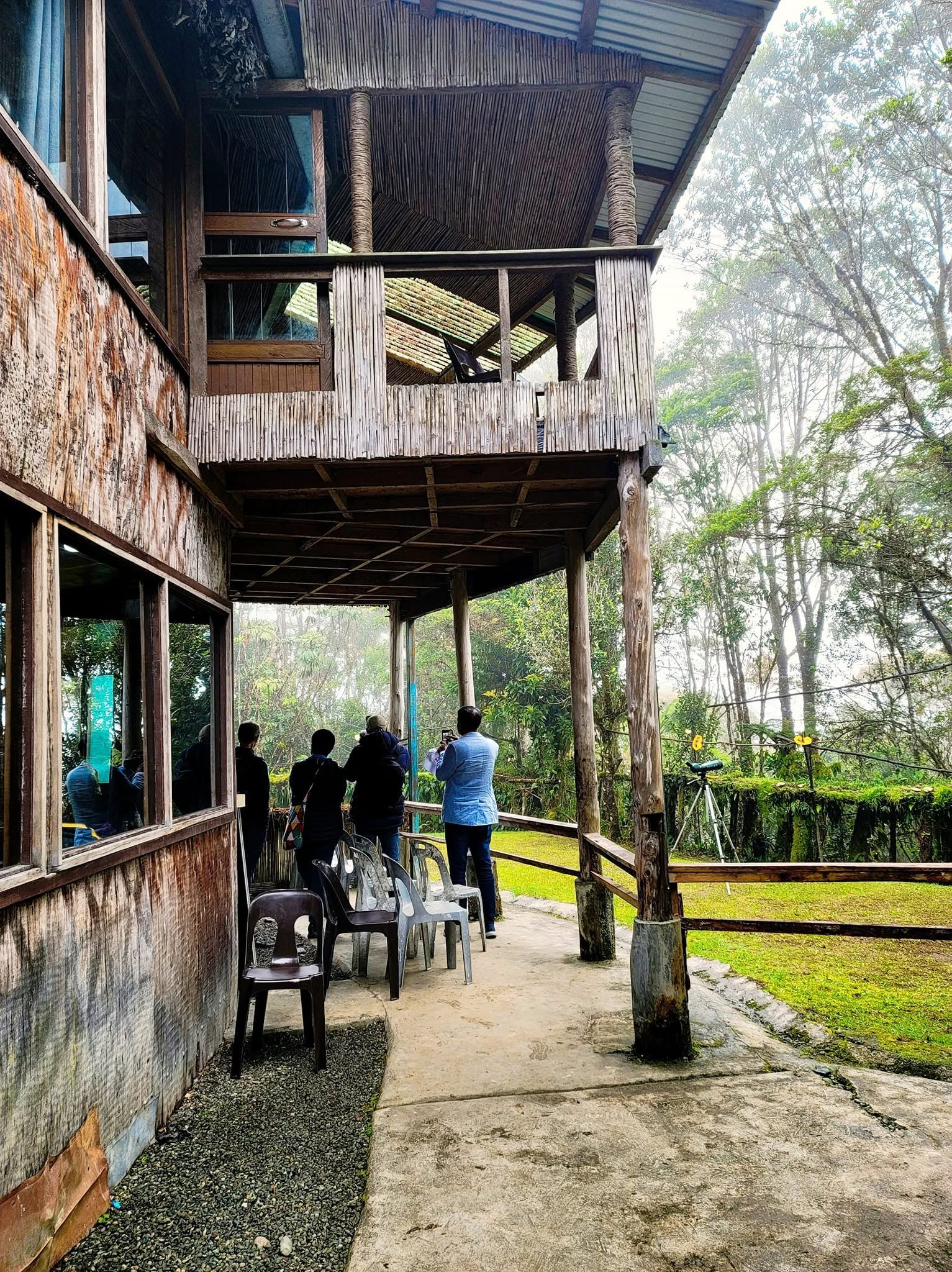 A wooden viewing deck where guests can observe local bird species.